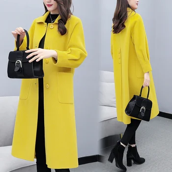 

Women Elegant Wool Overcoat 2019 Autumn Winter Single Breasted Long Slim Wool Blend Coats Female Woolen Outerwear Loose Abrigos
