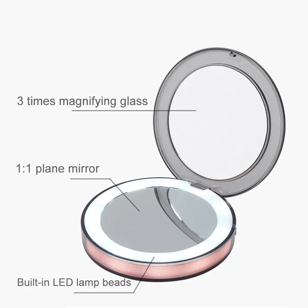 Светодиодный светильник-зеркало для макияжа с сенсорной лампой, портативный косметический светильник, 1х 3х увеличительный, Перезаряжаемый USB, лампа с подсветкой на зеркале