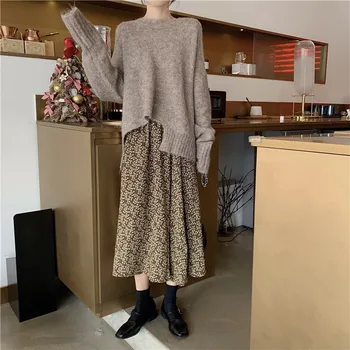 

Banerdanni 2019 autumn and winter new Women's Sets temperament skirt suit irregular sweater+floral skirt two-piece AY9009