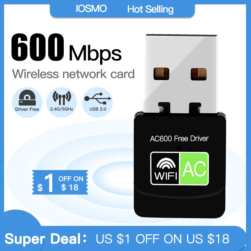 Wireless USB WiFi Adapter 600Mbps 5.8GHz+2.4GHz USB Wifi Receiver Wireless Network Card Dual Band 802.11b/n/g/ac Lan Wifi Dongle