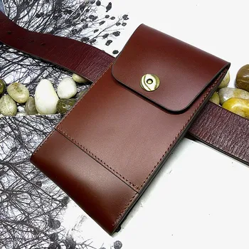 

blongk Phone Bag Card Holder Belt Pack Leather Vertical Universal Iphone Waist Bag Samsung Huawei Xiaomi Pouch 2102DK