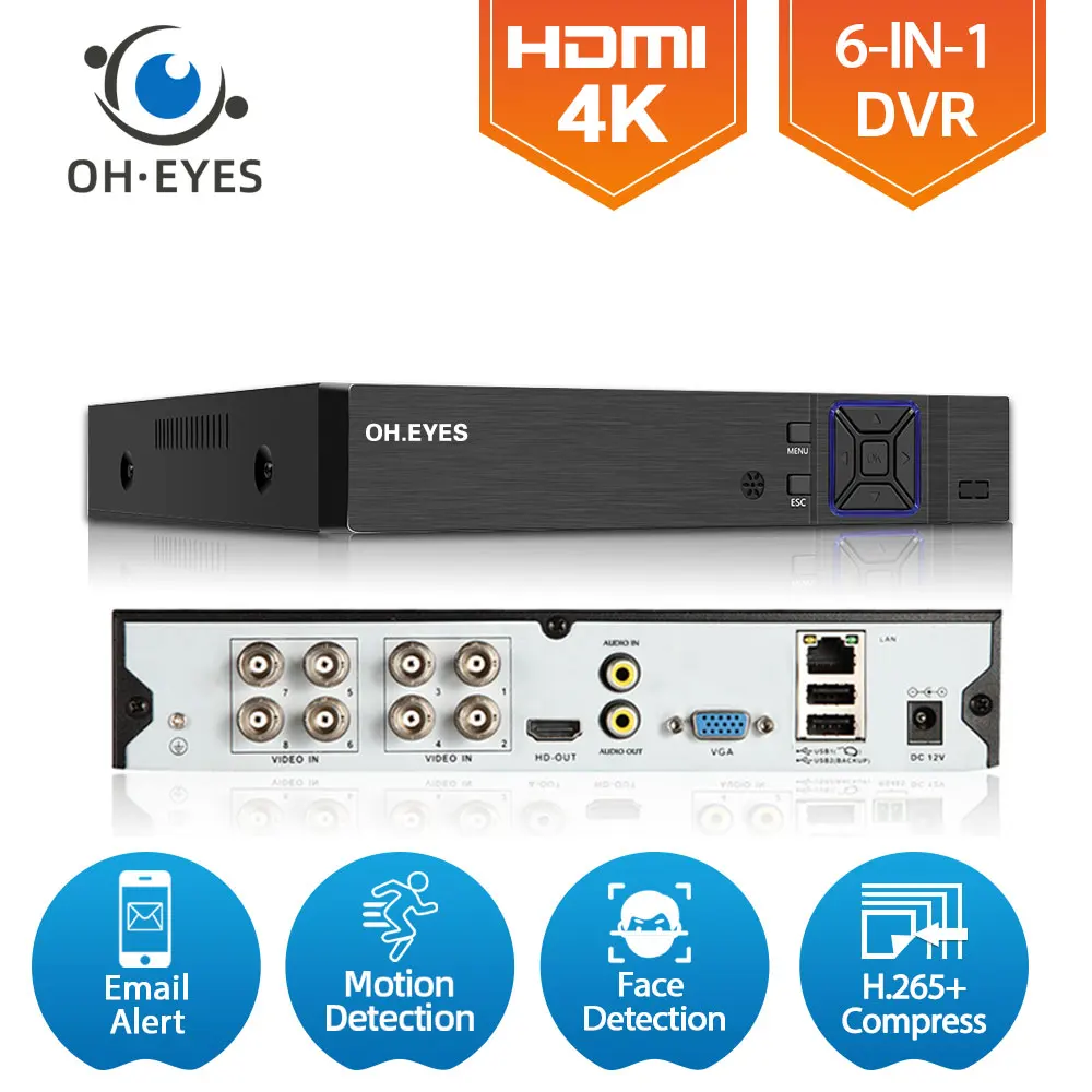 Ahd 4K 8Ch Cctv Dvr Recorder 6 In 1 Hybrid Nvr Dvr Security System 8Mp Xmeye Videoregistratore Di Sorveglianza Analogica 8 Canali 5Mp