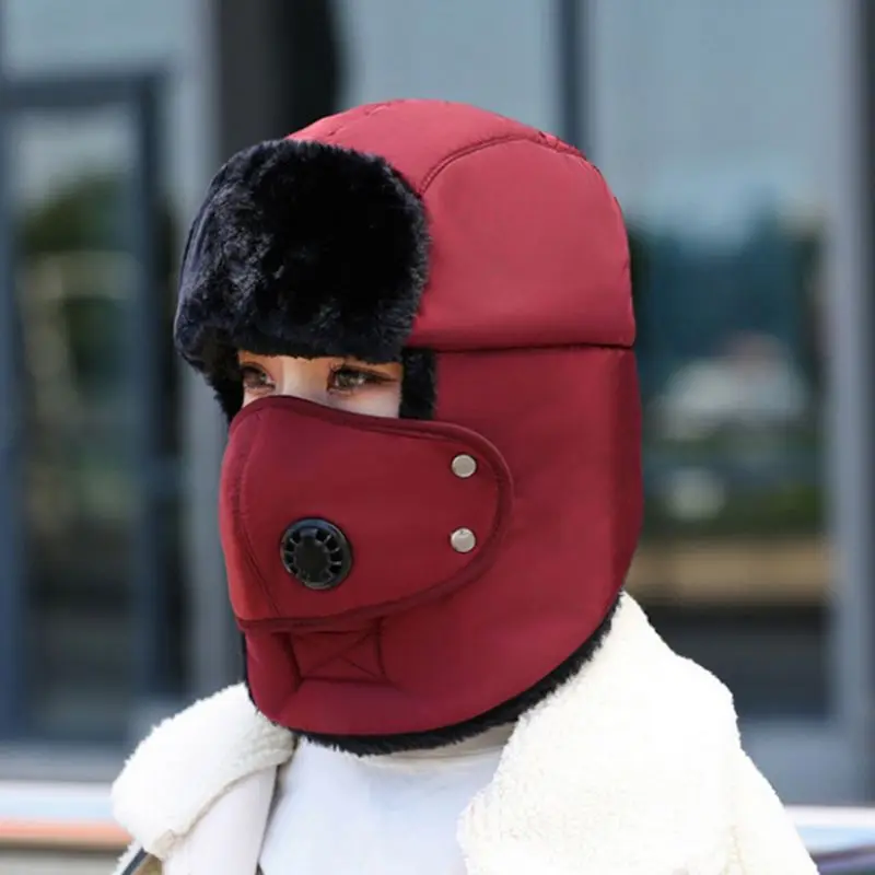 Bomber Hat Women Men Thick Windproof Thermal Detachable Anti Pollution Face Mask Warm Cap Outdoor Cycling Apparel Accessories
