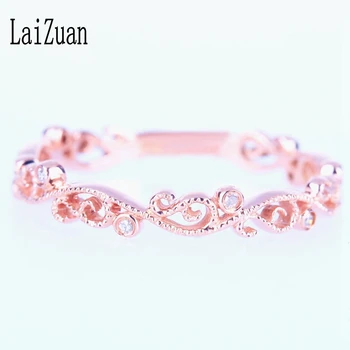 

Solid 14K Rose Gold Bezel Set 100% Genuine Natural Diamond Ring Vintage Antique Milgrain Style Engagement Wedding Ring For Women