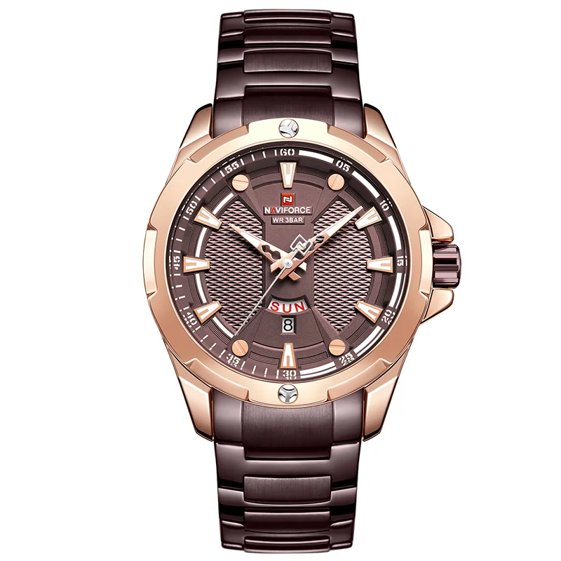 NAVIFORCE новые мужские часы Топ люксовый бренд Мужские кварцевые часы из нержавеющей стали аналоговые с указанием даты Мужские часы Relogio Masculino - Цвет: Cafe