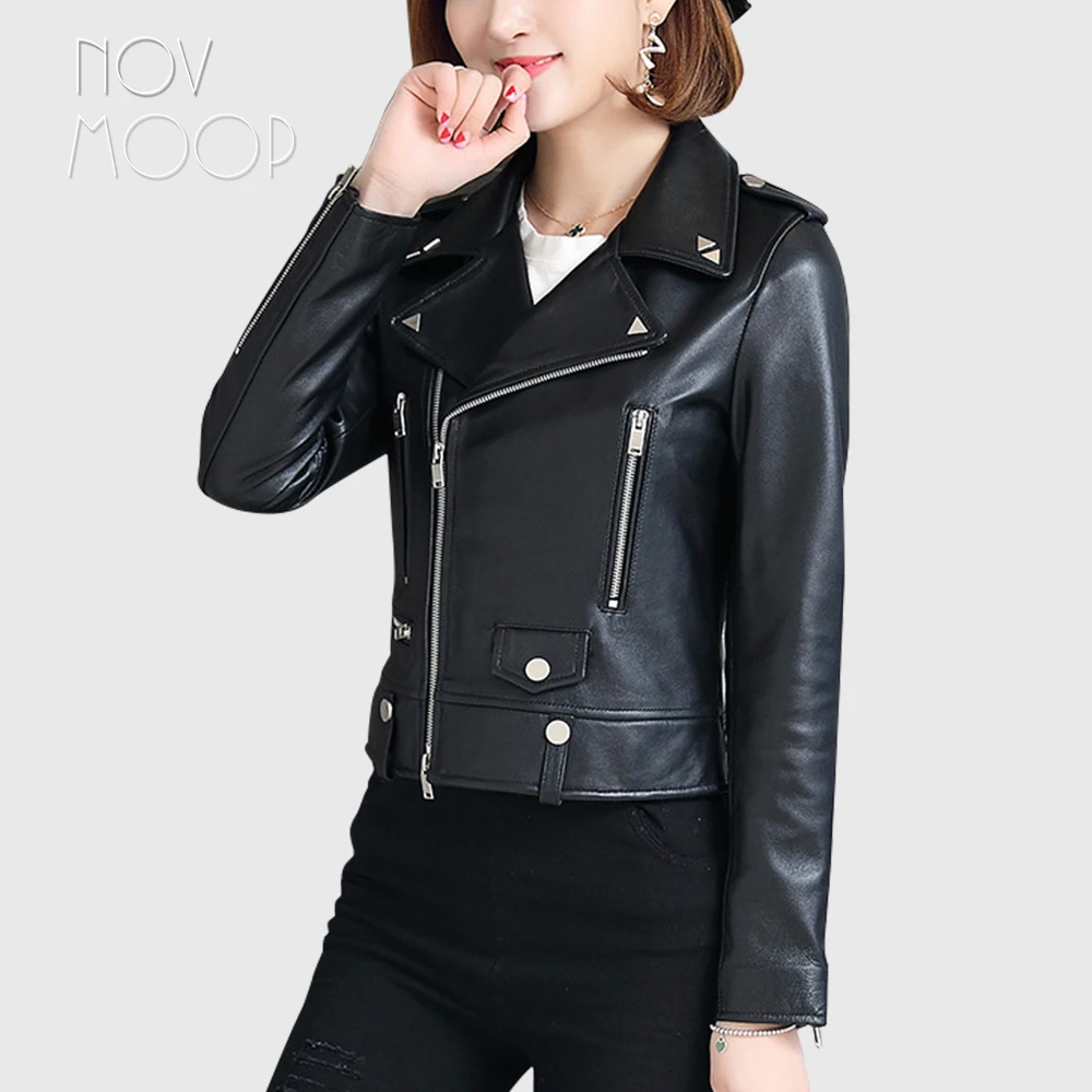 Novmoop Fashion Chic Stijl Winter Black Motor Biker Jas Vrouwen Schapenvacht Lederen Jas Chaqueta Mujer Manteau LT3008 Novmoop Fashion Chic Stijl Winter Black Motor Biker Jas Vrouwen Schapenvacht Lederen Jas Chaqueta Mujer Manteau LT3008