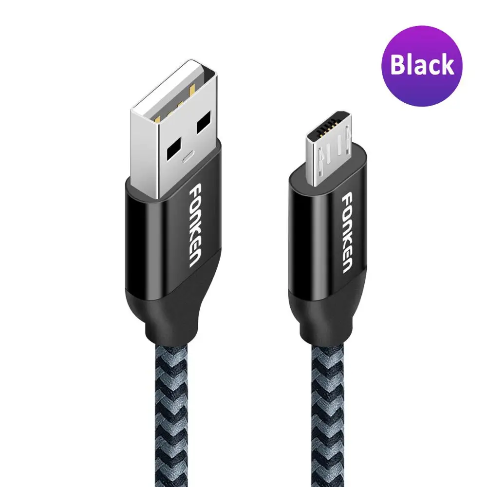 FONKEN Micro USB кабель для зарядки телефона 1 м 2 м микро кабель Supercharge для redmi note 6 быстрое зарядное устройство мобильный Android шнур для передачи данных - Цвет: Micro Black Cable