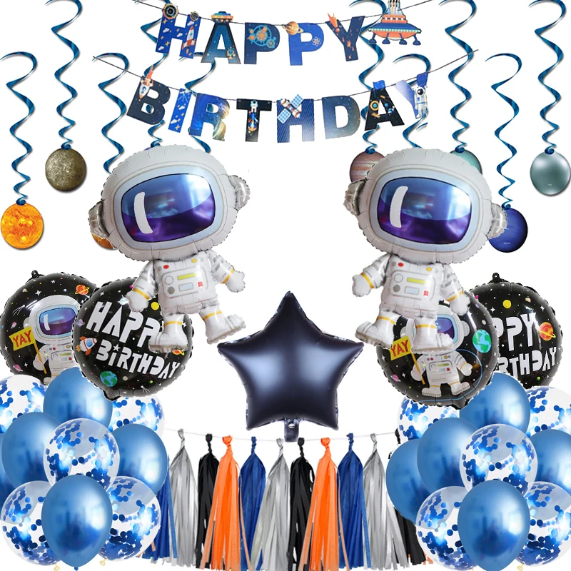 Decoraciones de fiesta del espacio exterior, suministros de sistema Solar, suministros de fiesta de cumpleaños, Nave espacial, planetas, guirnalda, globos para cartel para niño, fiesta de cumpleaños