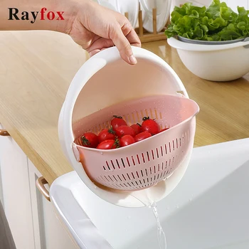 

Vegetables Fruit Double Drain Basket Kitchen Washing Rice Colander Basket Strainer Noodles Double-layer Separation Drain Basket