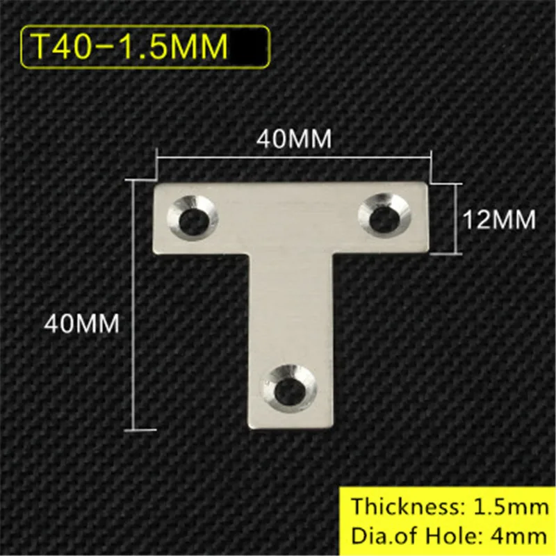 5 шт./лот, толщина 1,5 мм, LT форма, нержавеющая сталь, плоский угол, кронштейн, поддержка, угловой кронштейн, мебельная фурнитура, разъемы - Цвет: T40-1.5mm