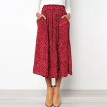 Плиссированные эластичные офисные Повседневные Вечерние женские юбки в горошек карманы качели пышные миди винтажные Полиэстеровые мягкие