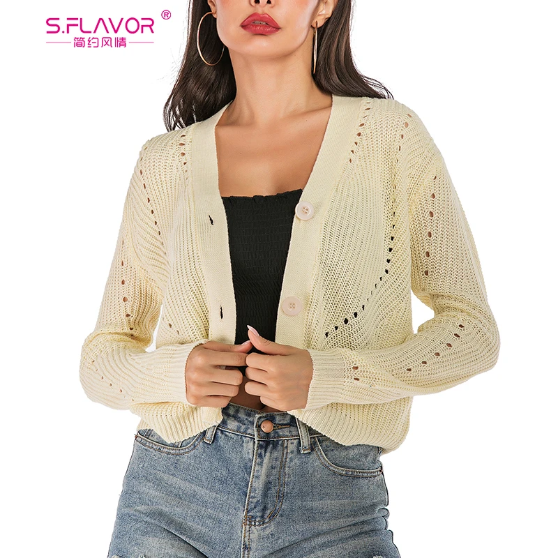 

S.FLAVOR Women Thin Knitted Cardigan sweater 2019 Autumn V Neck Solid Bottom Sweater Fashion Cardigan Outwear for Female
