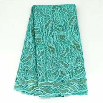 

African French Net Lace Fabric Sequence pearls High Quality Embroidery Organza Beaded Mesh Tulle Sequins Materials 5 Yards Party