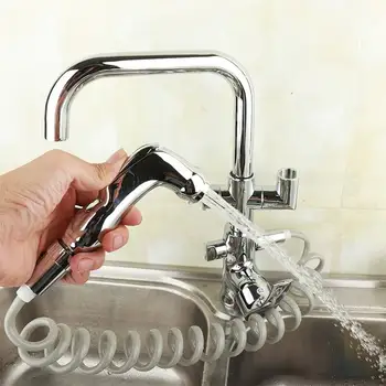 

Chrome Brass Basin Kitchen Faucet Vessel Sink Mixer Tap Spring Dual Swivel Spouts Sink Mixer Bathroom Faucets Hot Cold