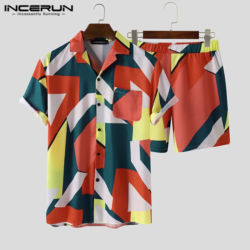 Casual Shorts Shirt Hawaiian-Suit Men-Sets Streetwear INCERUN Beach Men Fashion Summer