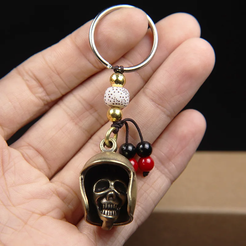 Brass Skull Head Bell Keyrings Helmet Keychains Pendants