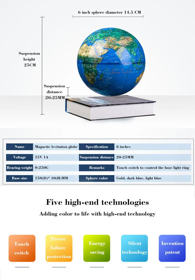 Магнитный левитационный шар Оригинальное украшение светодиодный плавающий обучение глобус Карта мира украшения обучающие игрушки для детей