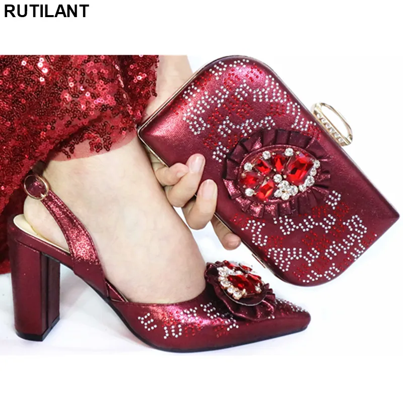 

Latest Decorated with Rhinestone Ladies Shoes Matching Shoes and Bag Set In Heels Italian Designer Shoes and Bags Matching Set