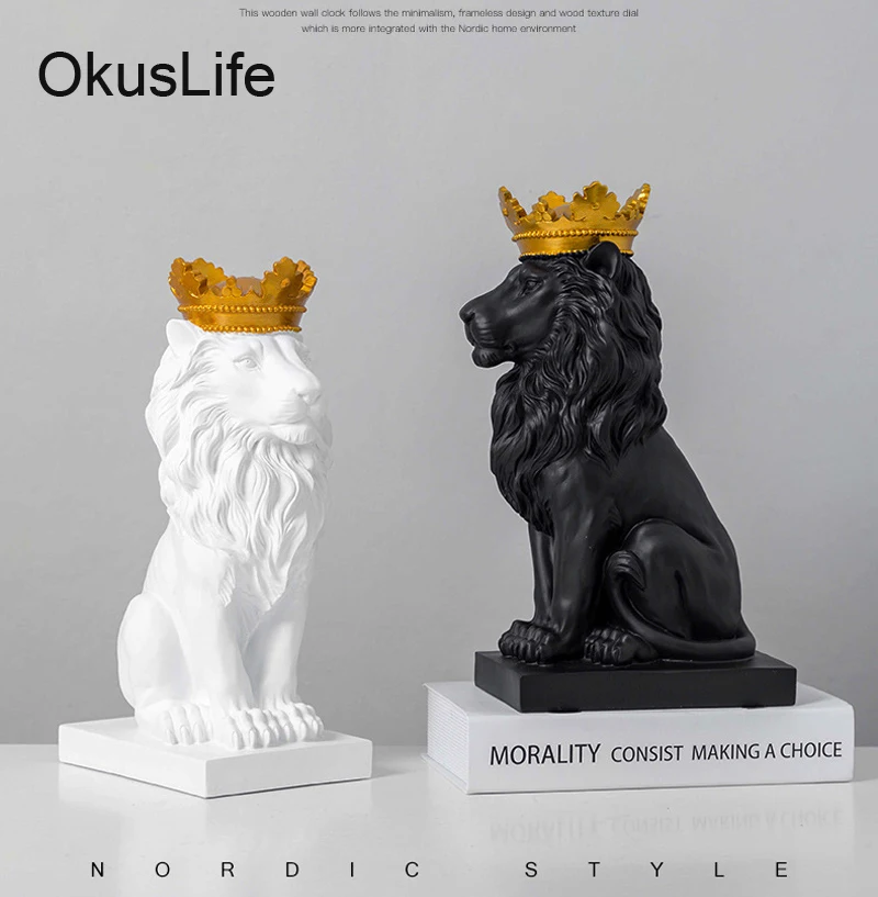 

2019 Nordic Gold Crown Lion Decoration Doll Resin Color Painting Ornaments Bar Home Decorate toy Model Living Room furnish