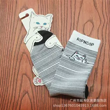 Стиль популярный бренд Rip средний палец Дешевые Кот Harajuku улица скейтборд Чистый хлопок полосатый шланг хлопковые носки