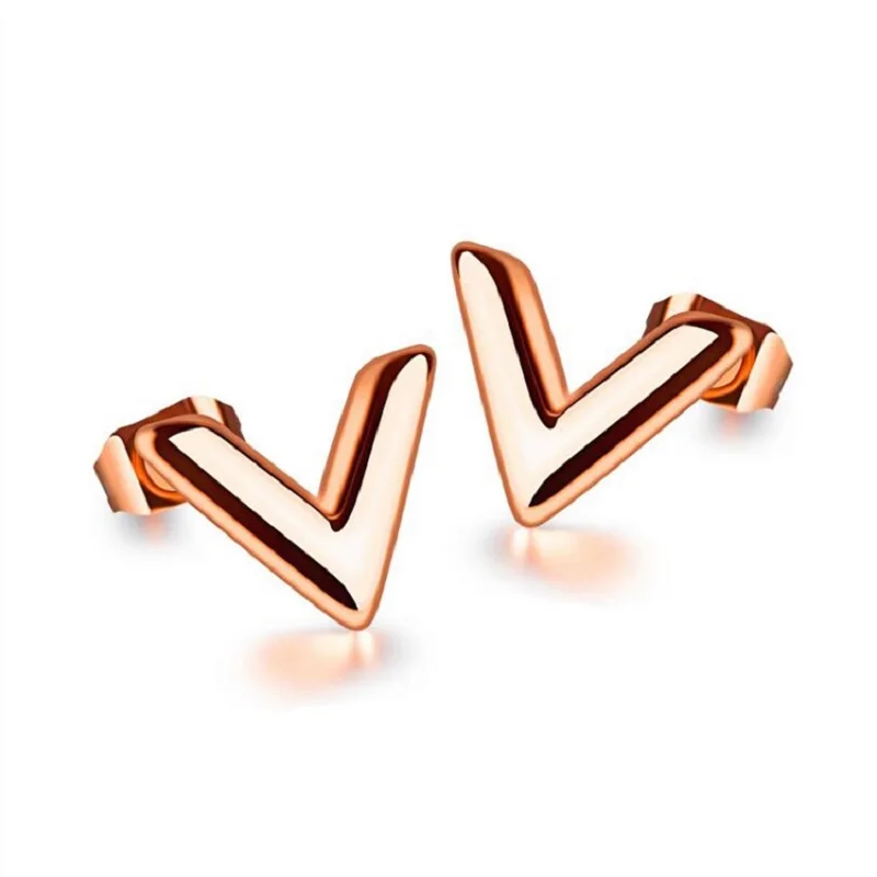 

Europe And United States Titanium Steel Earrings Women Stud Earrings Simple Geometry V Letter Earrings Female