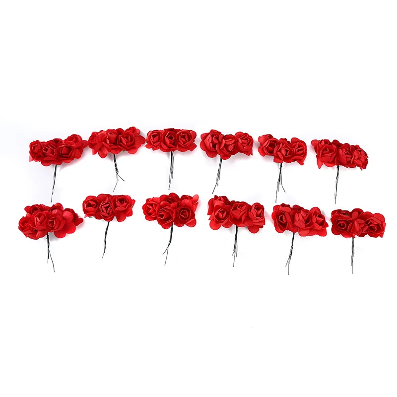 2 Cm Diam Small Paper Rose Artificial Flower Wedding Festive Decoration Handmade Clothing Shoe Box Accessories - Цвет: red