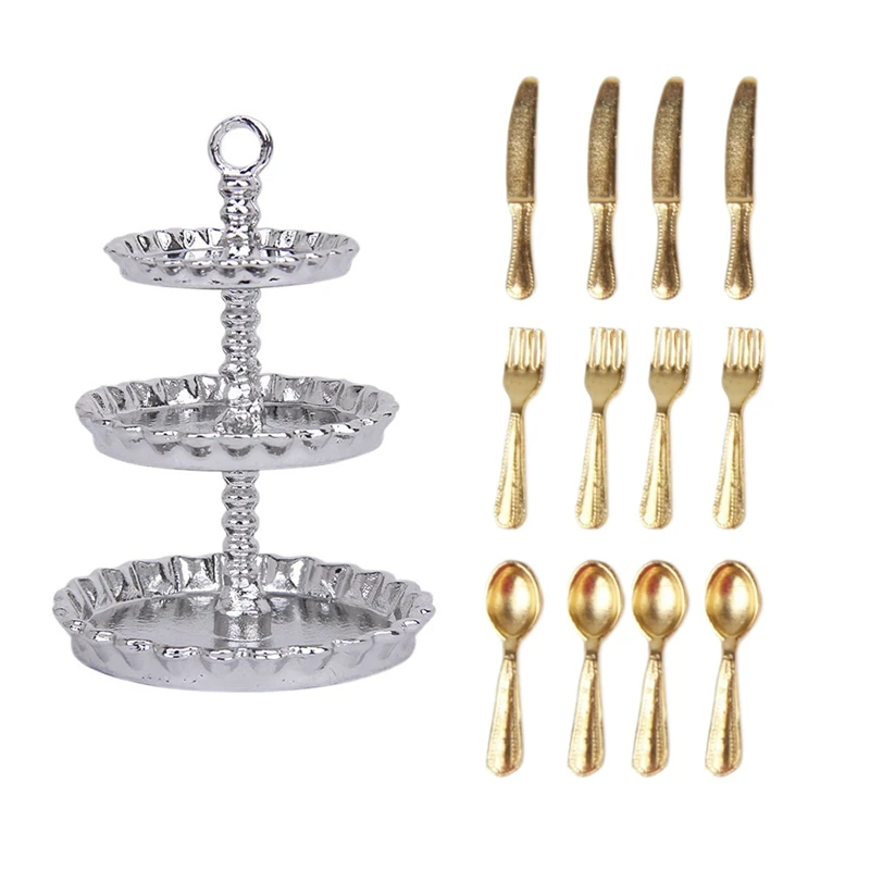 1/12 Dollhouse Miniature 3 Layer Metal Desserts Snack Rack Stand &amp Doll House Stainless Steel Tableware Set 12 It | Электроника