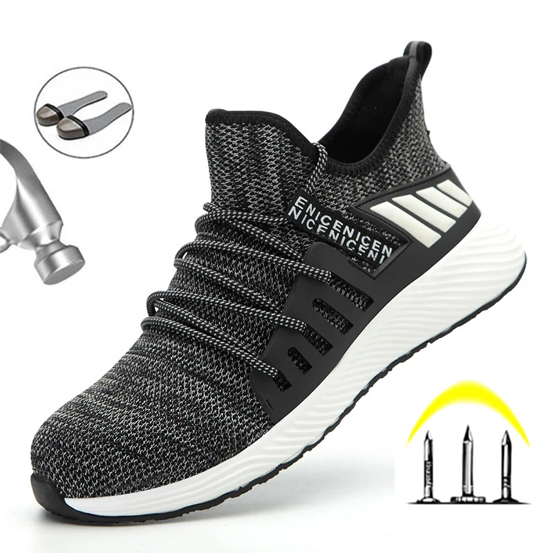 Zapatos de seguridad para hombre, botas de trabajo con puntera de acero, zapatillas de trabajo a prueba de perforaciones, zapatos de seguridad de malla transpirables para exteriores, zapatos ligeros de trabajo