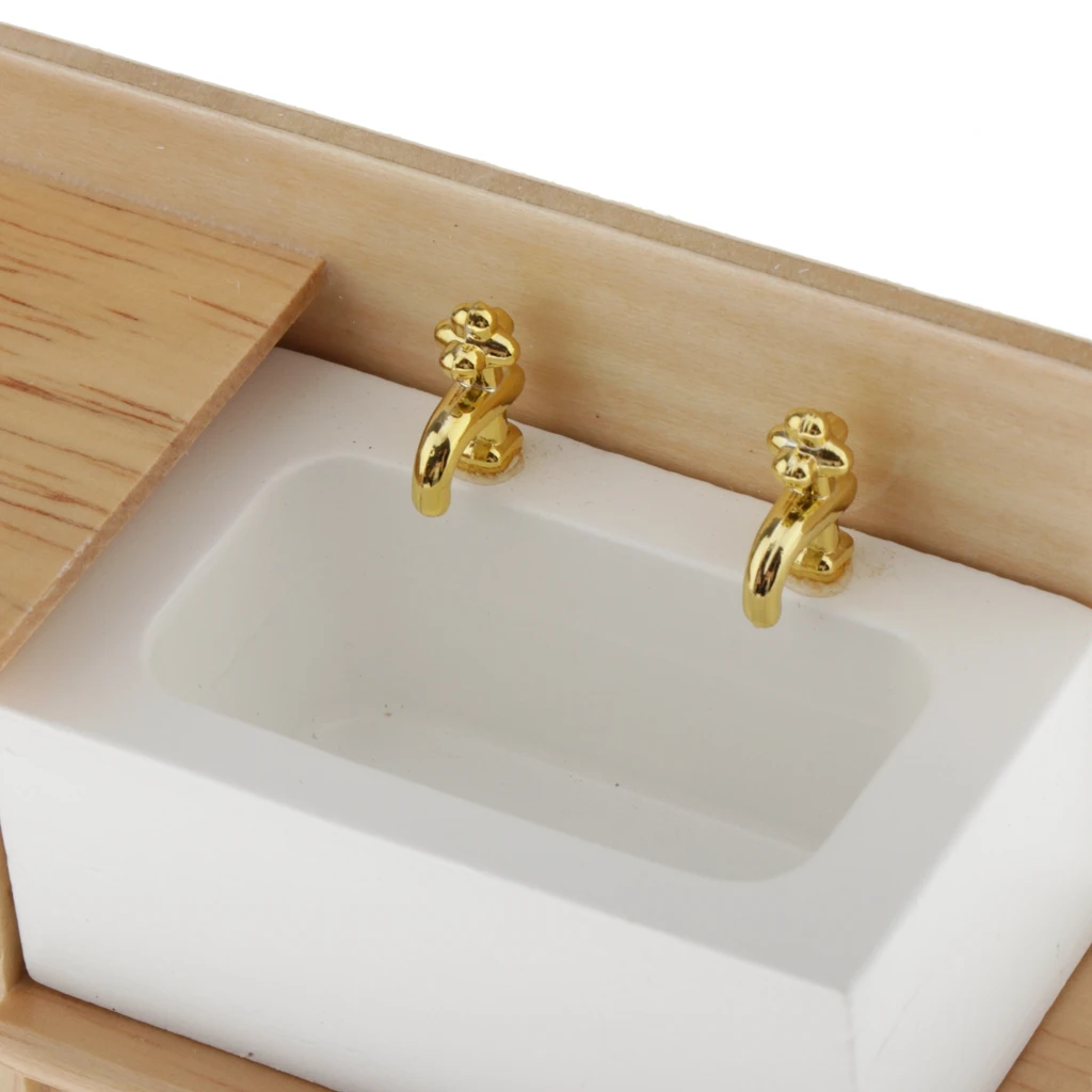 1:12 Scale Dollhouse Miniature Furniture Bathroom Kitchen Wooden Hand Sink