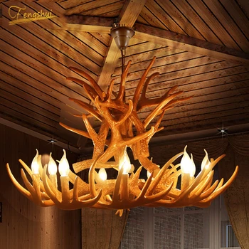 

Nordic Antlers Chandelier Lighting American Vintage LOFT Kitchen Hanging Lamp Resin Resturant Bedroom Stair Chandeliers Lustre