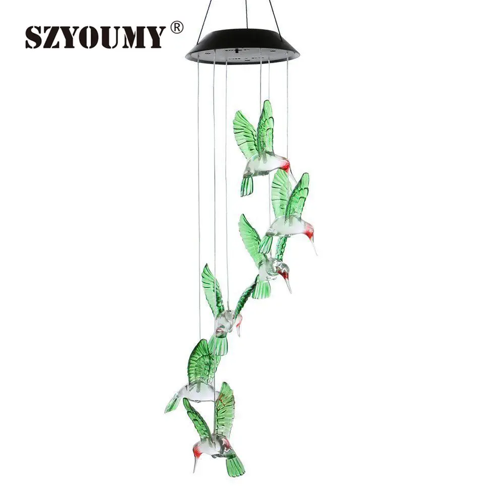 

SZYOUMY LED Lamp Color Changing LED Solar Wind Chime Hummingbird Wind for Gardening Lighting Light Lamps decoration Home Balcony