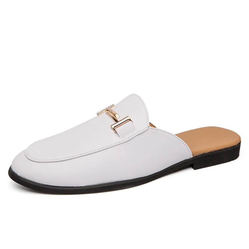 YEINSHAARS/Дизайнерские слипоны для мужчин; Повседневная обувь; Роскошные брендовые высококачественные тапочки из натуральной кожи; лоферы; летние шлепанцы для мужчин - Цвет: White
