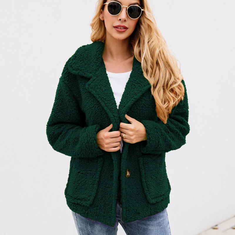 New  Lossky Women Flannel Jacket Coats Long Sleeve Plush Outwear Autumn Winter Warm Clothing Female Stre