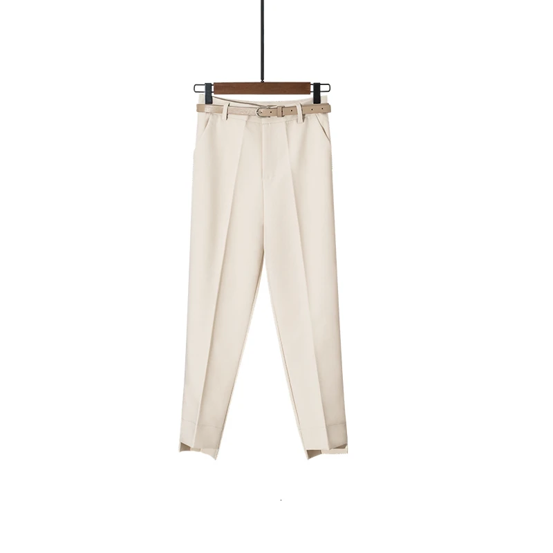 Light Khaki Женские брюки, весна-лето, повседневные, OL, прямые брюки, для офиса, для девушек, одноцветные, длиной до лодыжки, брюки - Цвет: Light Khaki