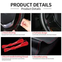 SEAMETAL Genuine Leather Steering Wheel Cover with Needles and Thread DIY Braid Car Steering Wheel Cover For Diameter 37-38cm 4
