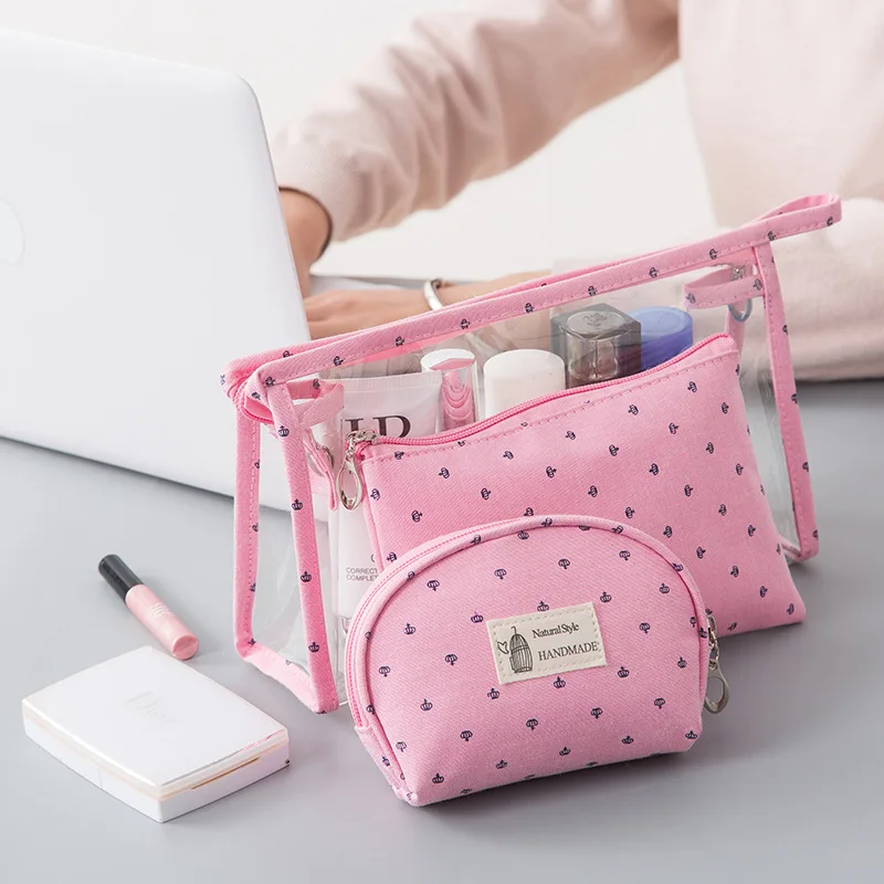 

3-piece set Cosmetic Bag For Women Travel PVC Ladies Make Up Bags Toiletry Make Up Wash Organizer Set Pouch
