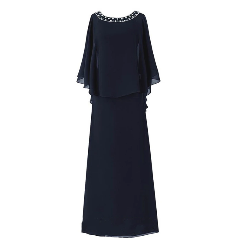 

Chiffon Mother of the Bride Dresses Elegant Navy Blue 2019 Pantsuit 2 Pieces Plus Size Wedding Party Guest Gown