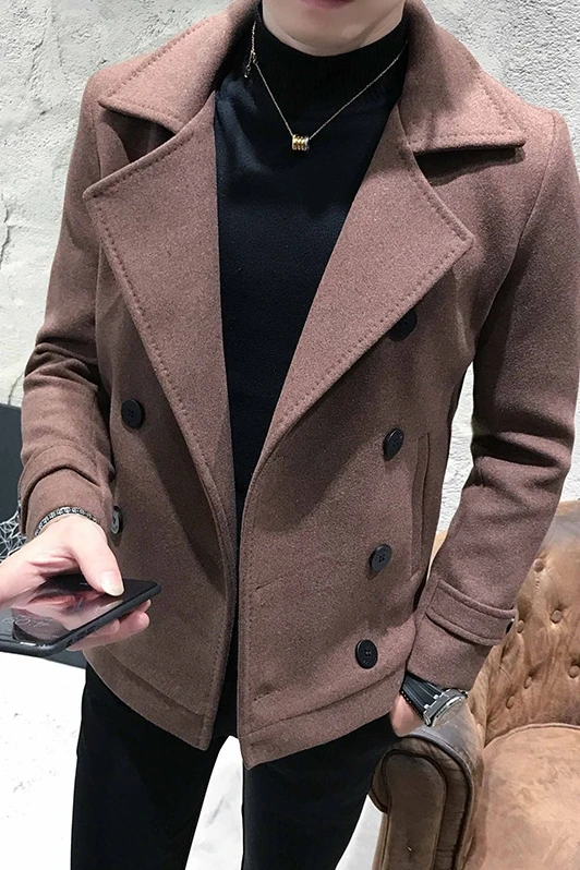 Autumn Winter Men Coat Thick Short Paragraph Solid Color Casual Woolen Coat Double-Breasted Ca HON Autumn Winter Men Coat Thick Short Paragraph Solid Color Casual Woolen Coat Double-Breasted Ca HON
