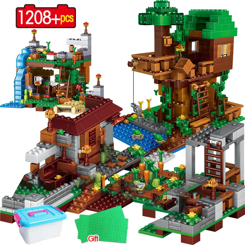 

1208PCS My World Building Blocks legoinglys mysters Village Warhorse City Tree House Waterfall Bricks Educational Kids Toys