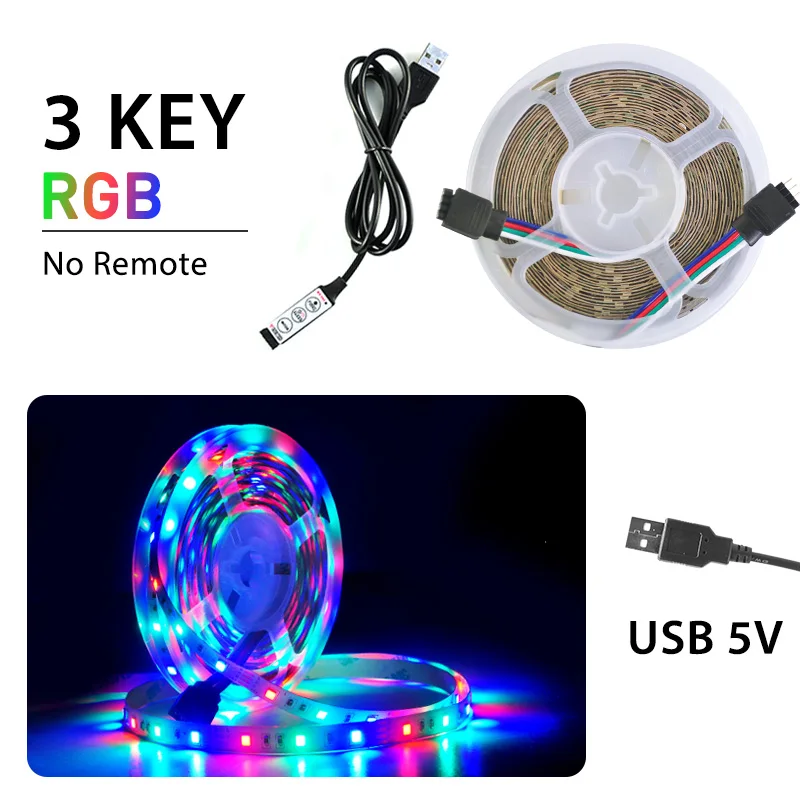Светодиодная лента 50 см 1 м 2 м 3M 4M 5 м USB DC 5 В гибкий SMD 2835 светильник мини 3Key 24Key Настольный Декор экран ТВ фоновый светильник ing - Испускаемый цвет: RGB 3 Key