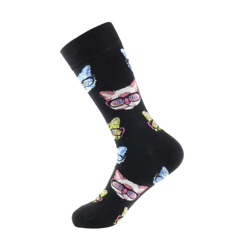 PEONFLY, 1 пара, мужские носки, чесаные хлопковые носки с рисунками животных, кошек, акул, морской еды, геометрические Новые забавные носки, Calcetines Hombre