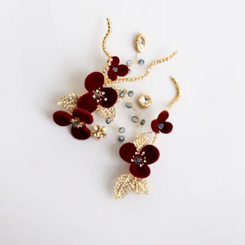 

Burgundy Flower Bridal Pins Hair Clips Rhinestone Women Barrette Handmade Wedding Party Prom Headpiece Hair Jewelry