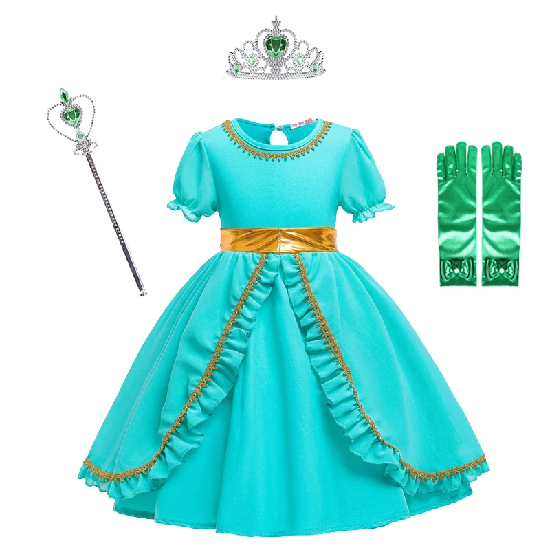 

Dress for Gilrs Cosplay Jasmine Dresses Kids Christmas Birthday Party Costume Latin Magic Lamp Clothing little girl Clothes Wig