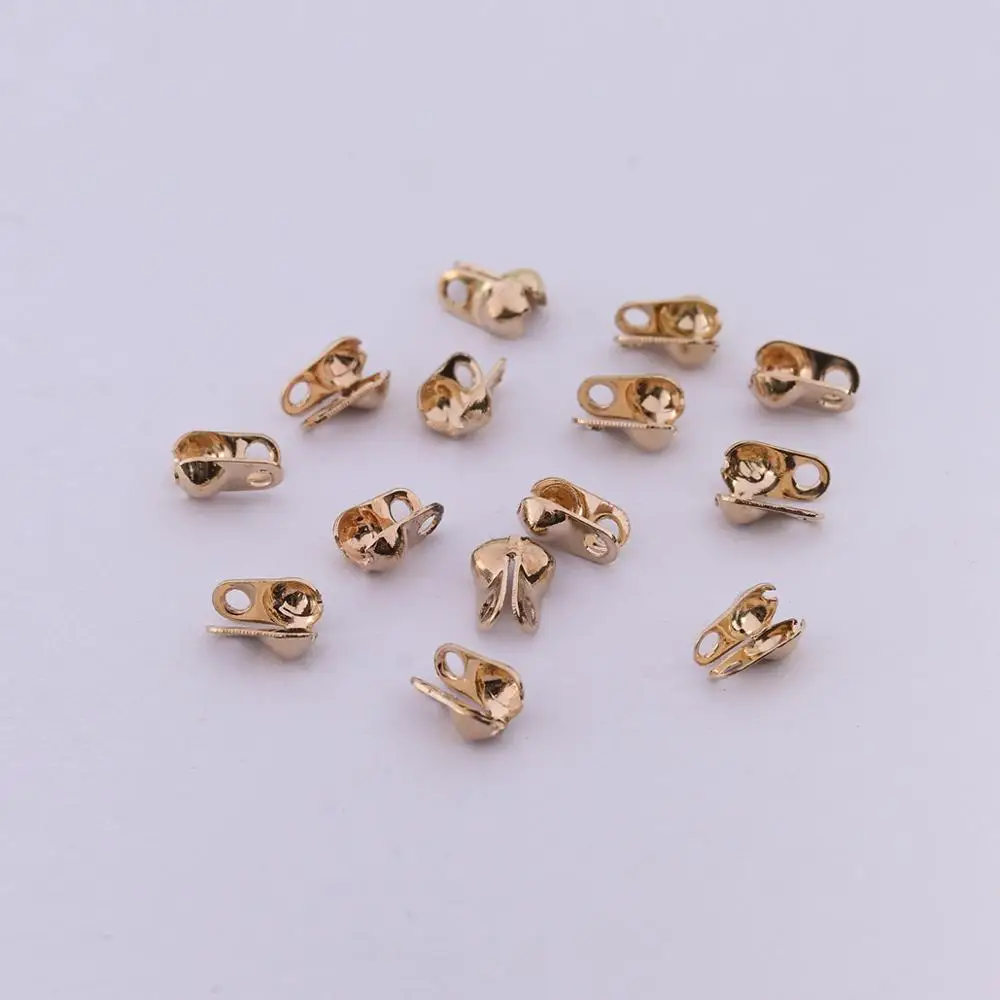 200pcs 1.5 2.4 3.2mm Silver Gold Copper Calottes Crimps Beads Fit Ball Chain Clasp Connectors For DIY Jewelry Making Supplies