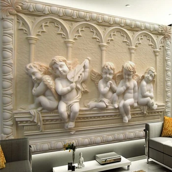 

3D Custom Any Size Wall Mural Wallpaper 3D Stereoscopic Angel Carving Relief Living Room Sofa Backdrop Seamless Mural Wall Paper