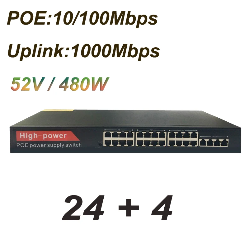 52 в 480 Вт 24 порта POE коммутатор ip-камеры Ethernet сетевой коммутатор беспроводной маршрутизатор AP Стандартный Lan концентратор IEEE 802.3af/at 1000M SFP