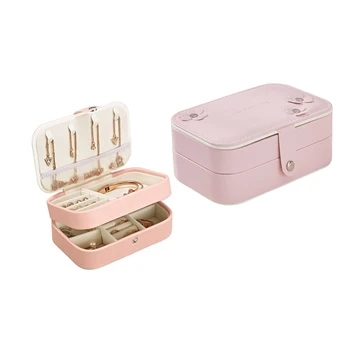 

2pcs Portable Women Jewelry Box Storage Organizer Girls Travel 2-Layer Rectangle Earrings Ring Necklace Carrying Case Gift Boxes