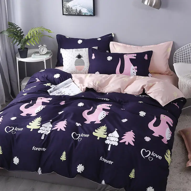 Cute-dinosaur Постельное белье Nordic комплект лист печатных постельное белье плед пододеяльник набор один двойной queen King Стёганое одеяло крышки современный простыни постельное белье - Цвет: Cute-dinosaur