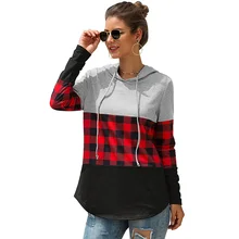 Sudadera con capucha Retro Vintage de manga larga a cuadros de empalme de múltiples colores para mujer