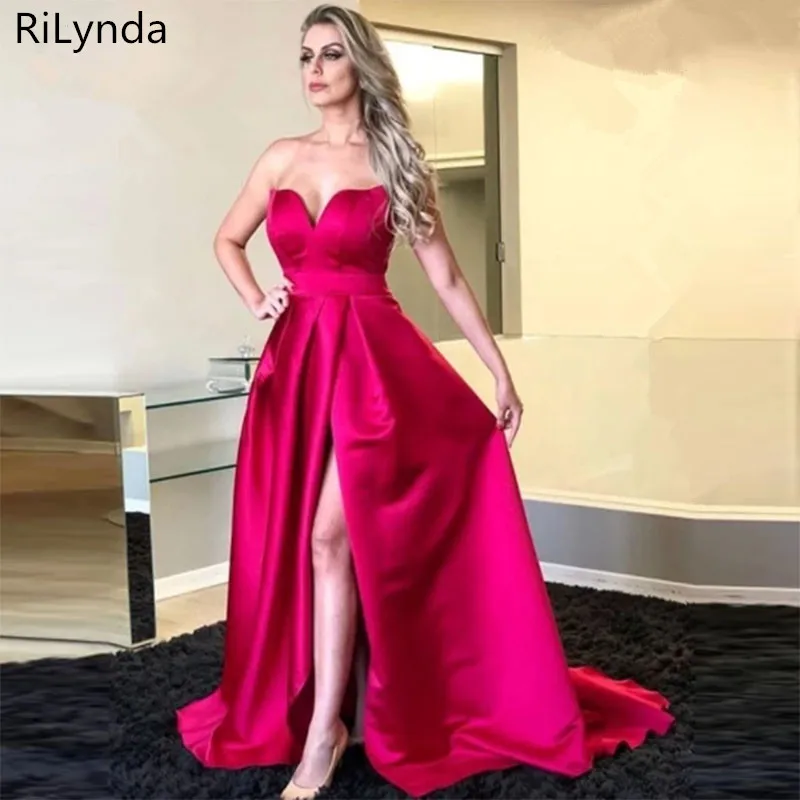 Милое Платье фуксии для выпускного вечера Robe De Soiree атласное длинное вечернее платье для выпускного вечера вечерние платья